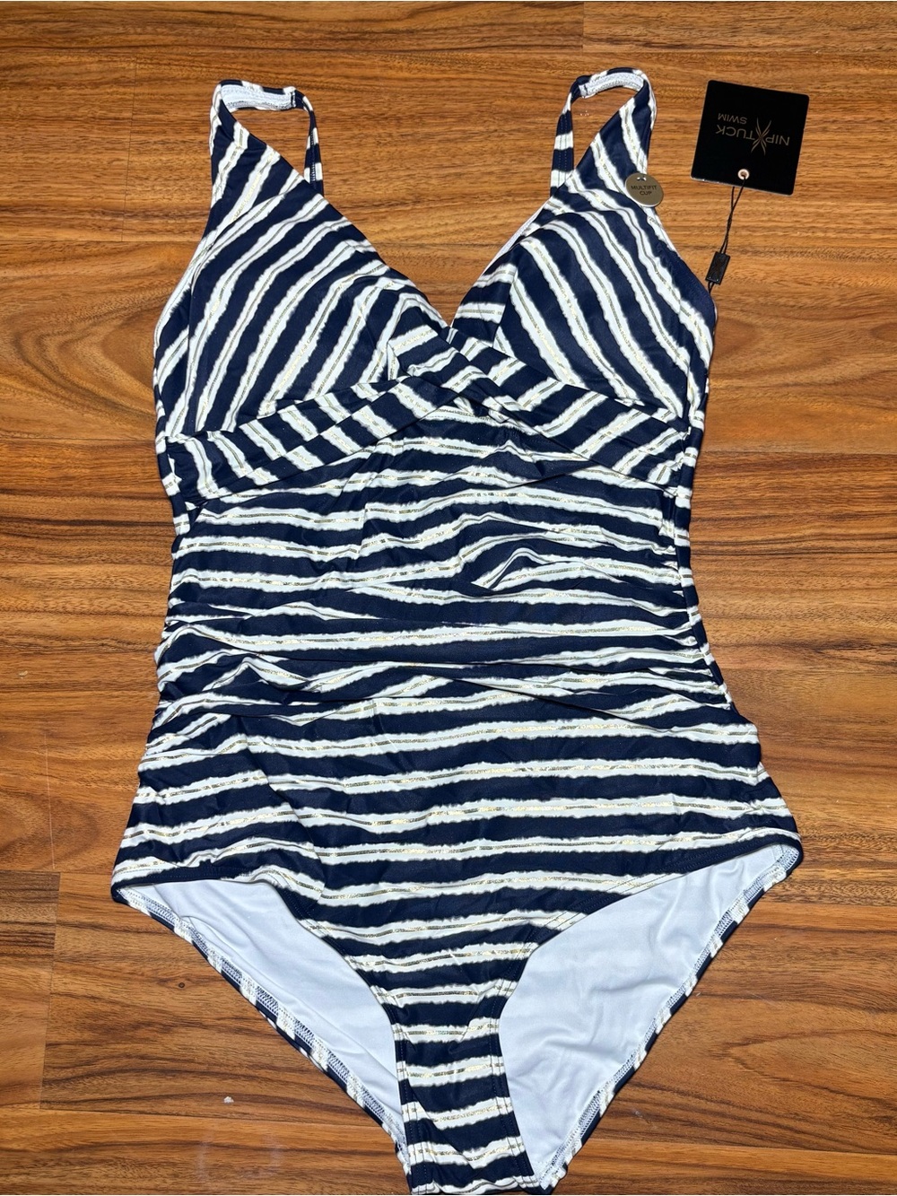 Nip Tuck Swim Blue Stripe One Piece Swimsuit Multiple Sizes NWT